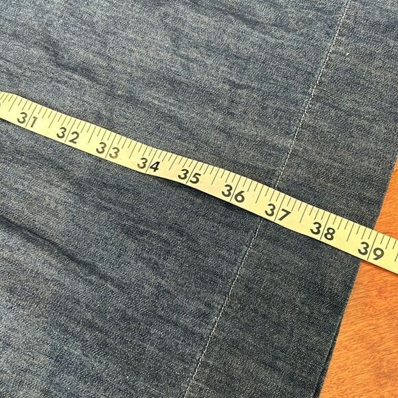 Talbots classic Womens Blue Denim Dress  18wP Back Zip Bell Sleeve Shift Cotton - Picture 8 of 9